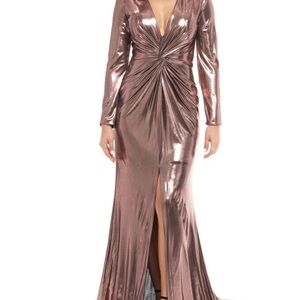 Rene Ruiz Metallic Long Sleeves Draped Dress Gown